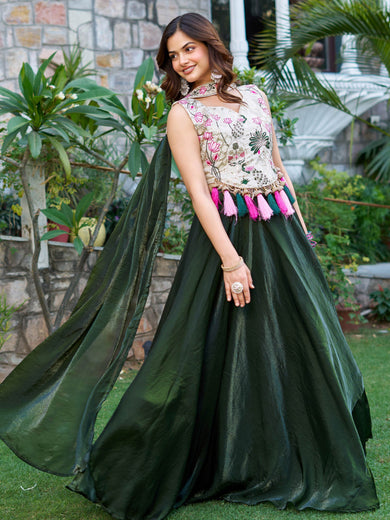 Stunning Green Silk Floral Embroidery Mehendi Wear Lehenga Choli